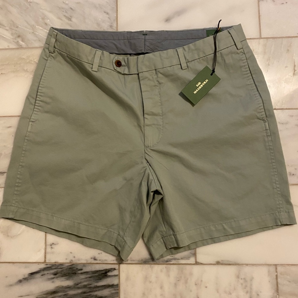 NWT! Sid Mashburn Sz 35 Garment-Dyed Sport Short Sage Lightweight Twill